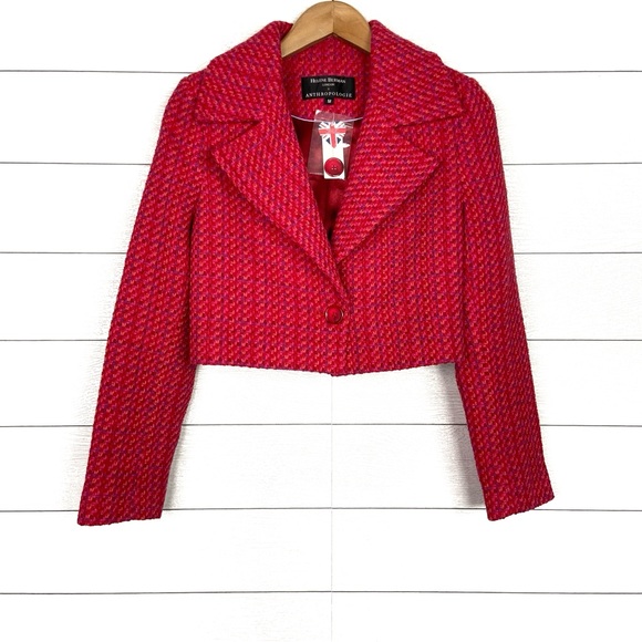 NWT Helene Berman Anthropologie Tweed Cropped Jacket Blazer Pink Medium New - Picture 2 of 5